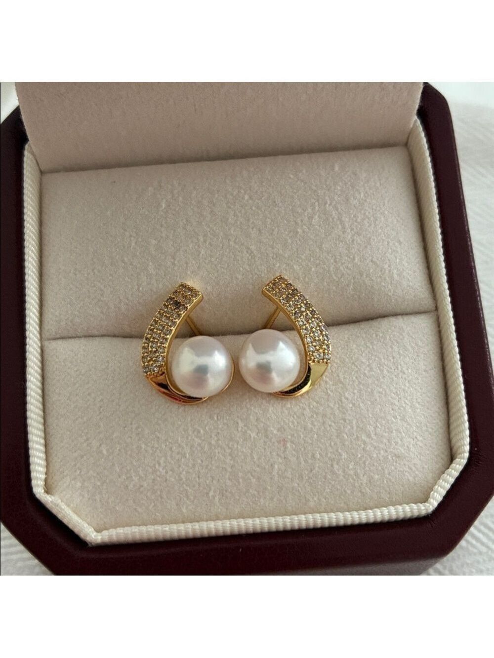 Gold Arc Pearl Earrings | 925 Sterling Silver Studs | Classic Gift for her